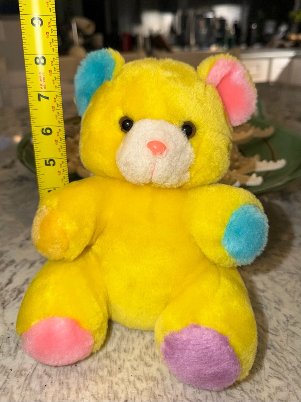 Vintage Colorblock Bear Yellow Pink Blue & Purple Teddy Bear Plush 8” - Picture 4 of 7